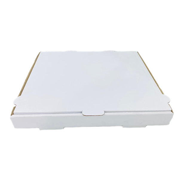 Plain white pizza box, closed